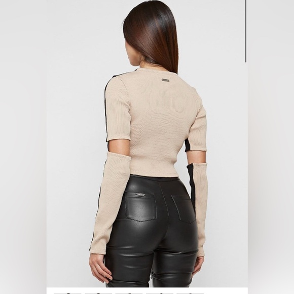 MANIÈRE DE VOIR RIBBED SPLIT SLEEVE TOP - BLACK/BEIGE SIZE 6 - Picture 1 of 7